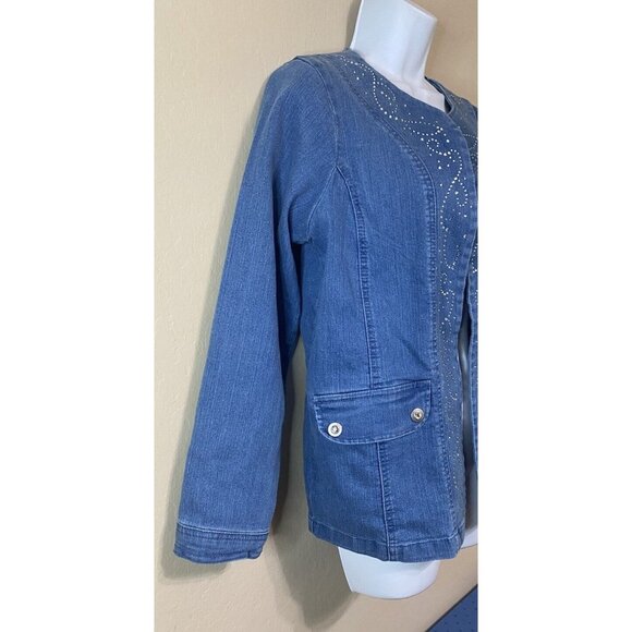 Blair Denim Jean Jacket With Silver Studded Detail & Button Pockets - Picture 2 of 9